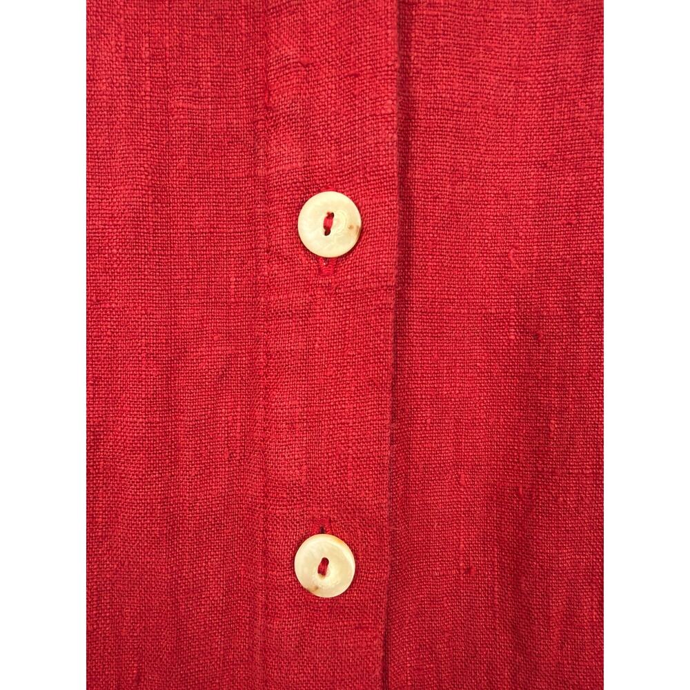 Vintage 90's Norm Thompson Red Linen Back Tie Button Midi Dress Made in USA XL - Picture 4 of 8